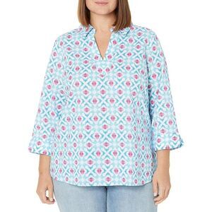 Foxcroft Blue and Pink Patterned Blouse